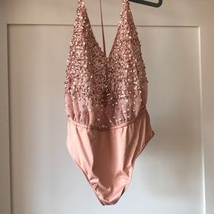 Rose gold sequined bodysuit
